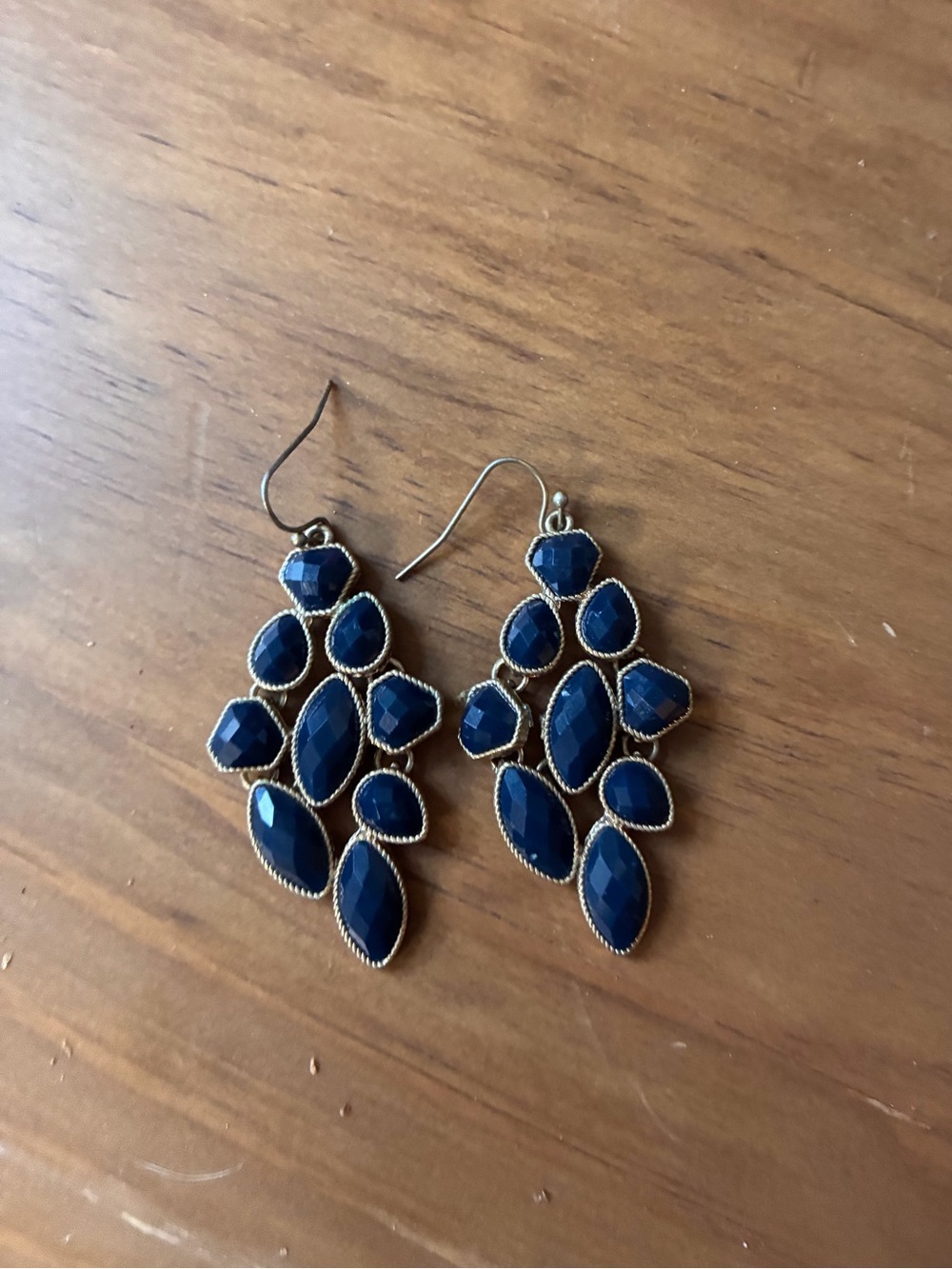 Navy Blue Faceted Cluster Drop Earrings - Women Jewelry